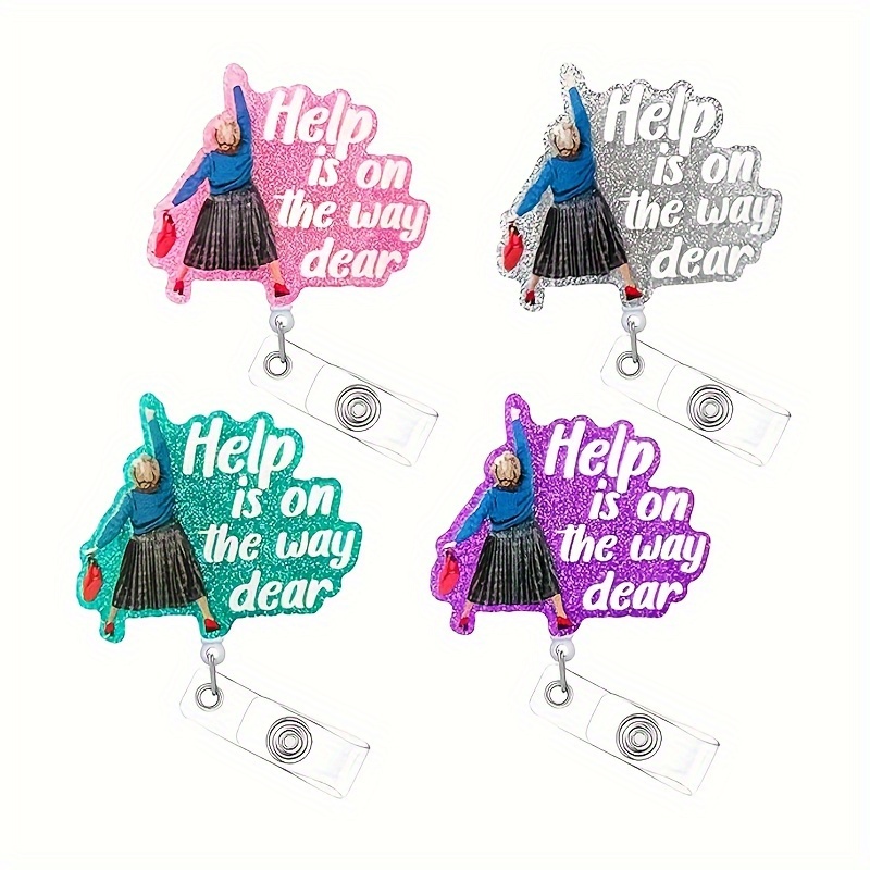 

Sparkling Retractable Badge Reels Help Is On The Way Caregiver Inspired Funny Acrylic Id Badge Holder With Alligator Clip For Nurses Teachers Lawyer Office Staff