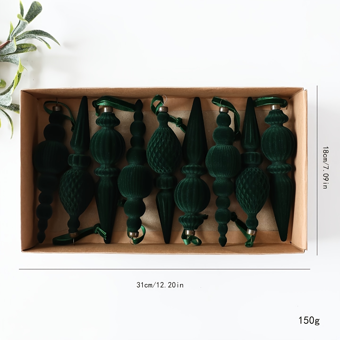 TEMU 9pcs Set In A Box, 18cm Flocked Christmas Irregular-shaped Ornament Set, Large Vintage Pointed , Suitable For Home Christmas Trees, Wreaths, And