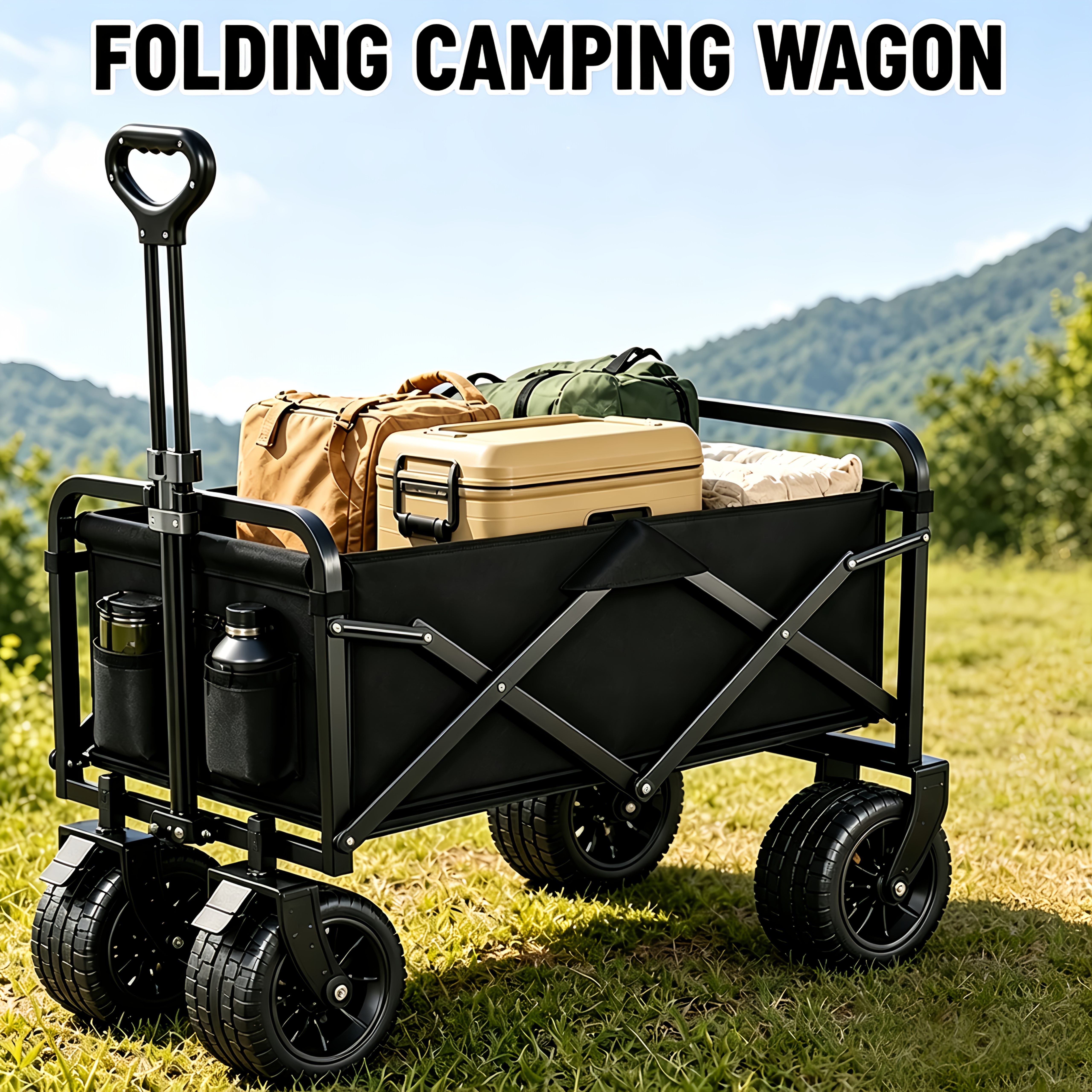 Image of 200kg Load 200l Heavy Duty Folding Garden Transport Cart, Collapsible Utility Hand Truck With Wheels, Portable Outdoor Trolley For Agriculture, Camping, Shopping