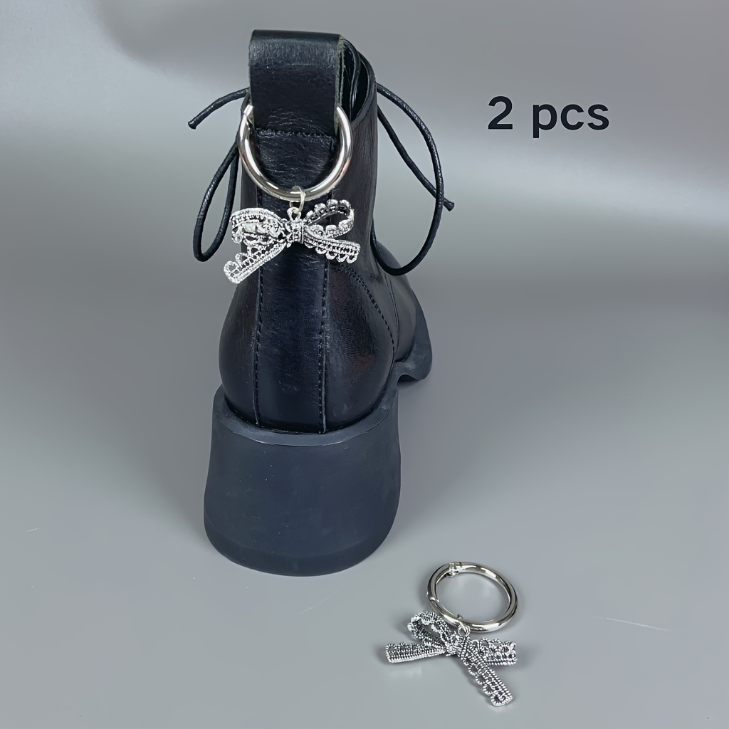 

2pcs Twist Hollow Lace Bow Shoe Charms, Zinc Alloy Detachable Spring Ring Heel Pendant Decorations For Boots, Diy Charm Accessories