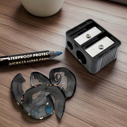 1pc makeup pencil sharpener high quality 2 in 1 manual portable travel bag with storage cover design compact knife sharpener essential for makeup artists and random postcard