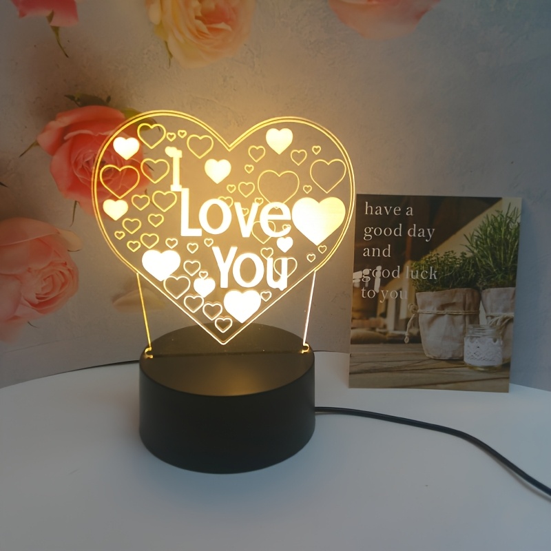 

1pc 3d Heart-shaped Night Light Featuring "i Love You" Design, Valentine's Day Gift, Indoor Use Led Lamp With Non-battery , Contains Electronic Components - Compatible With ≤36v Power Supply