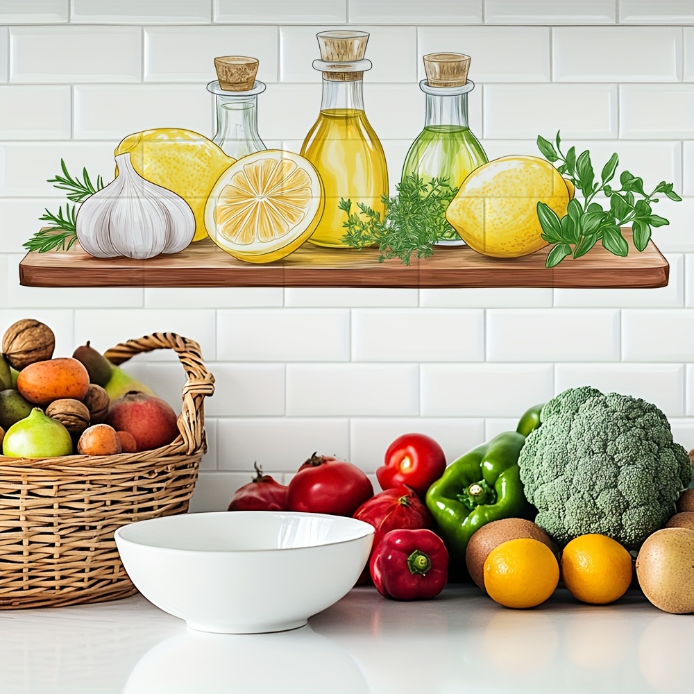 Image of 1pc Lemon Wall Sticker, Beverage Bottle Lemon Fruit Wall Decal, Peel-and-stick Wall Decor Sticker, Kitchen Cabinet Window Rustic Dining Room Restaurant Decorative Wall Sticker (lemon Style)