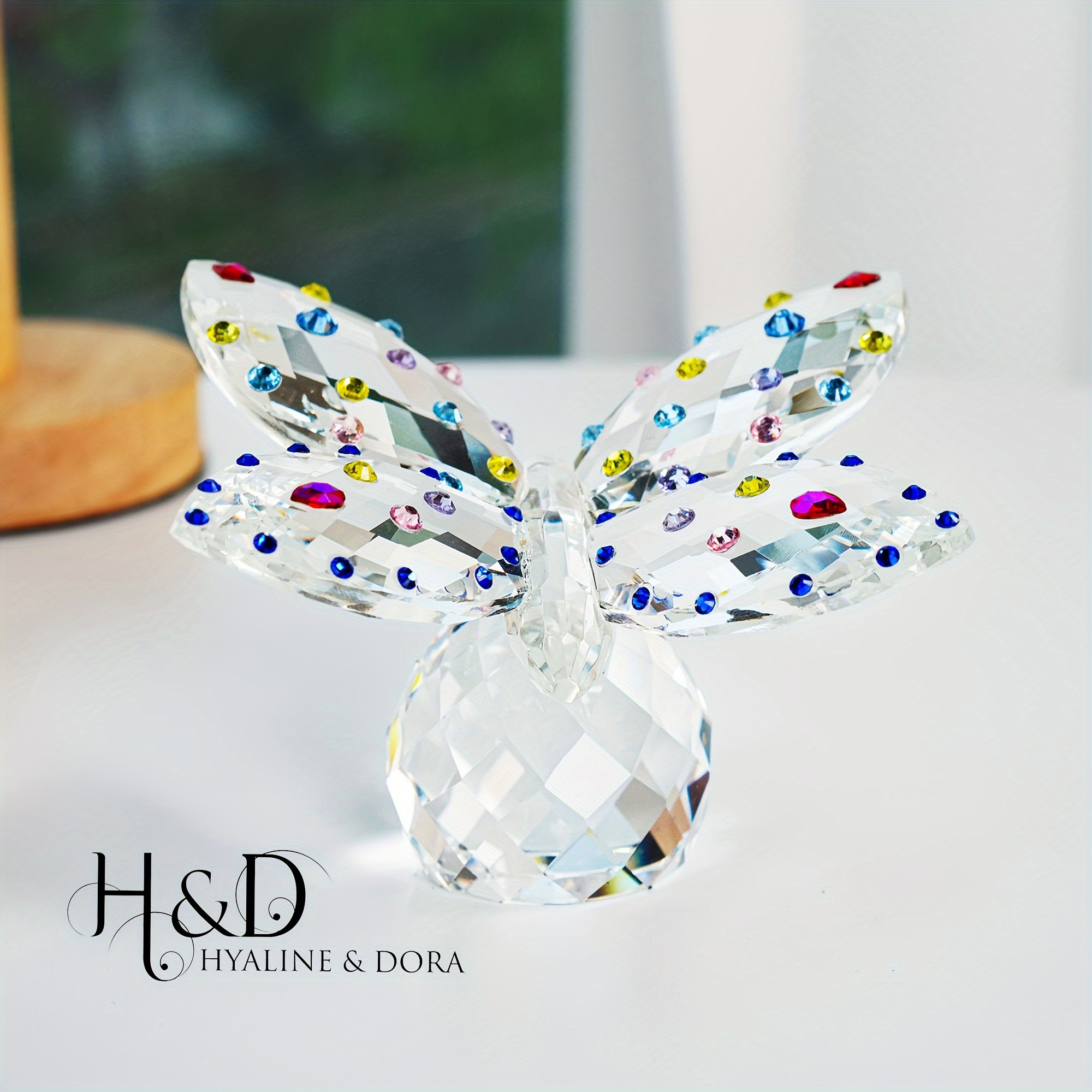 

H&d & 4'' Width Large Crystal Butterfly Glass Figurines Collectibles With Crystal Ball Base Ornament For Home Office Table Garden Decor Gift