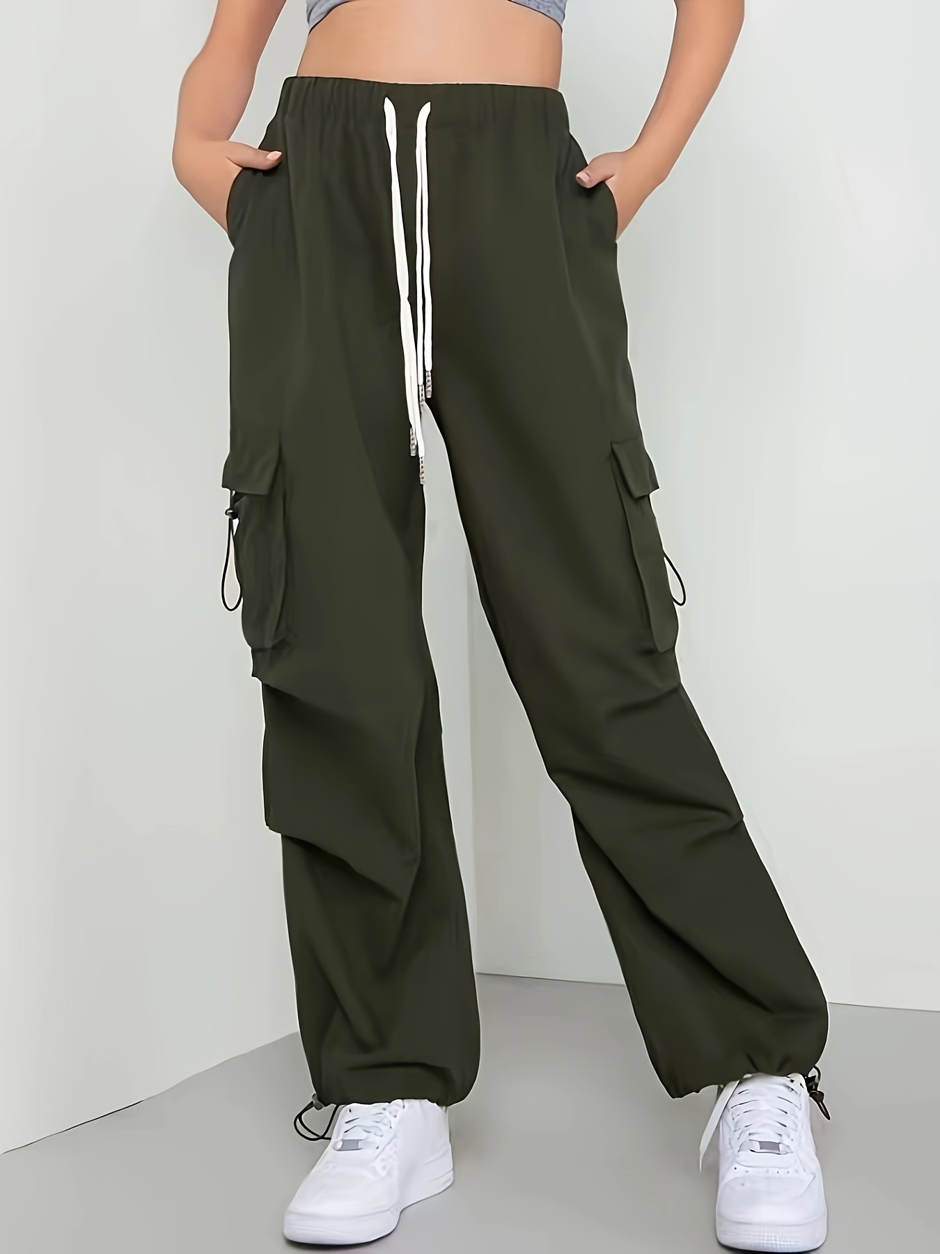 Plus Size Y2k Pants Women's Plus Solid Drawstring Elastic - Temu
