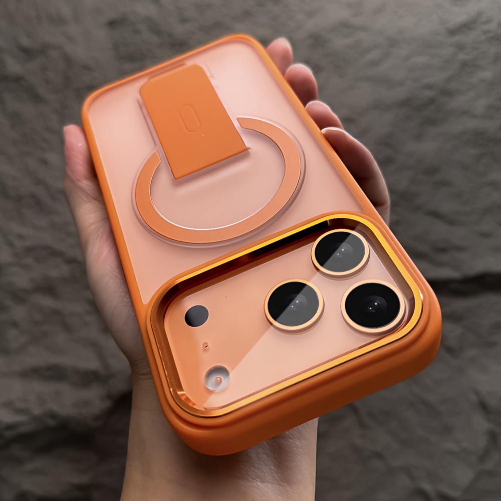 带有隐藏支架的豪华磁性无线充电盒，适用于iphone 13   17 pro   plus 17pro 17 防震装甲哑光半透明金属环相机保护套 商品详情 1