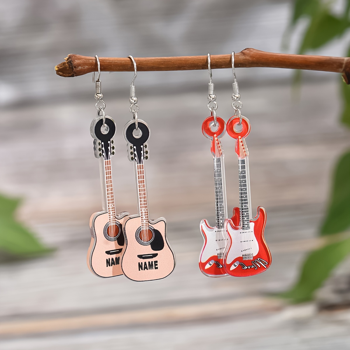 

2 Pairs/ Set Ukulele Guitar Design Dangle Earrings Elegant Party Style Musical Instrument Ear Ornaments