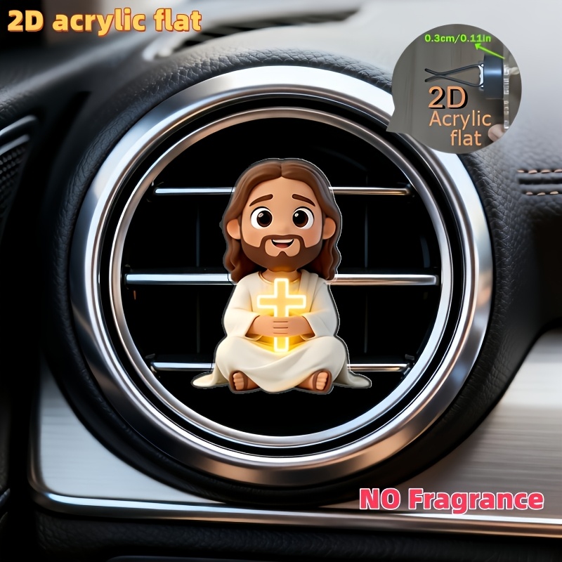 2d flat 1pc cute holding a glowing cross pattern car air outlet clip decoration no fragrance with double   sponge sheets can add fragrance   acrylic cartoon decoration clip   no fragrance source