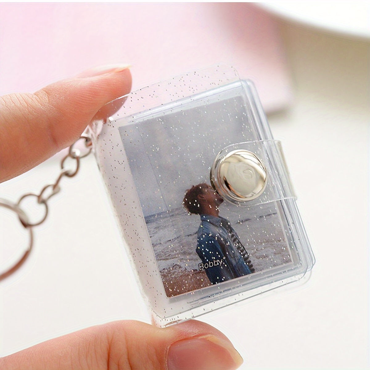 

1pc Chic Minimalist Mini Diy Photo Keychain - Alloy, Rectangular Frame With Ring - Ideal For Couples & - Perfect Valentine's Day Gift