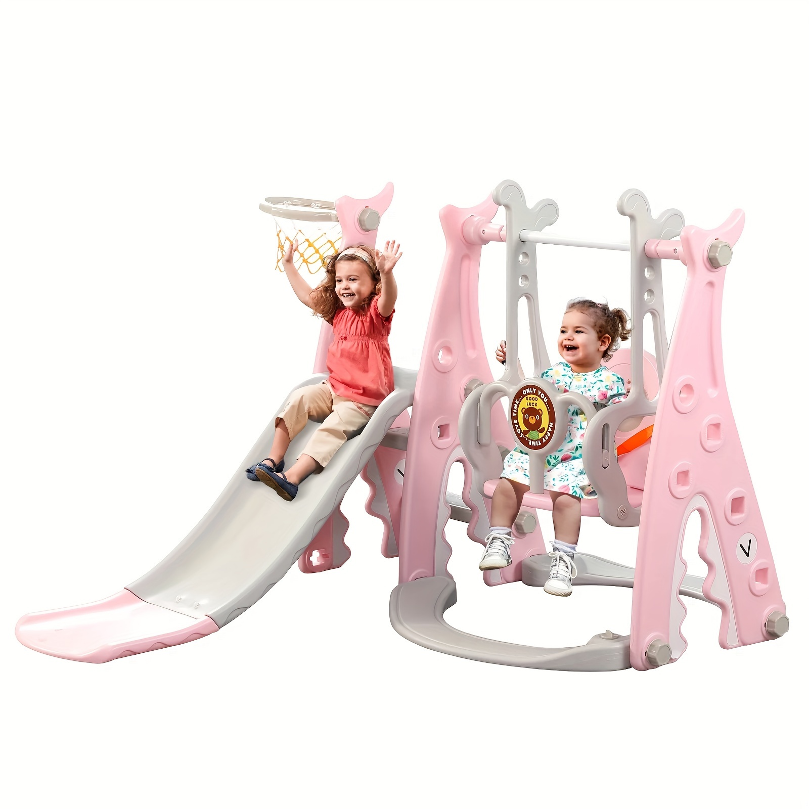 

Slide And Swing Set, Freestanding Climber Slide Playset For Boys And Girls With Basketball Hoop, Extra Long Slide, Easy Setup Playset