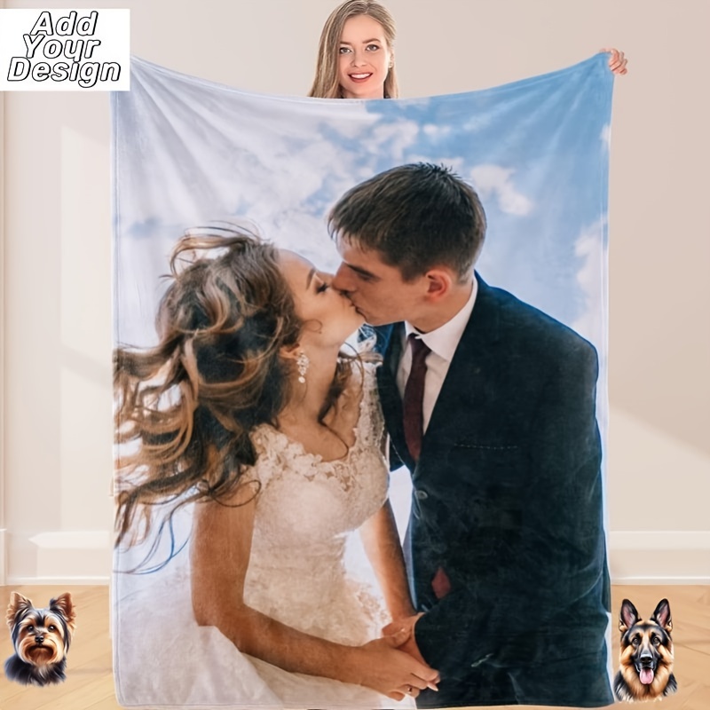 

Custom Photo Throw Blanket With Customized Pictures, Personalized Blanket For Family Wedding Birthday Christmas Valentines Day Gifts