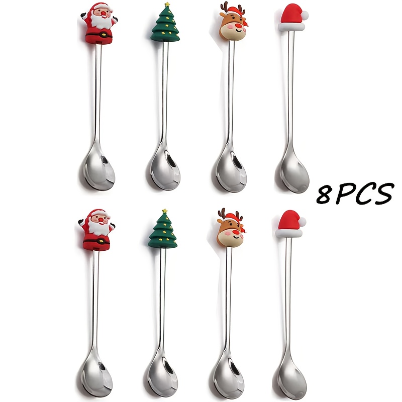 TEMU 4/8pcs Christmas Coffee Spoon, Cute Coffee Spoon Set, Stainless Steel Mixing Christmas Spoon, For Restaurant Christmas Party, Dessert Espresso,