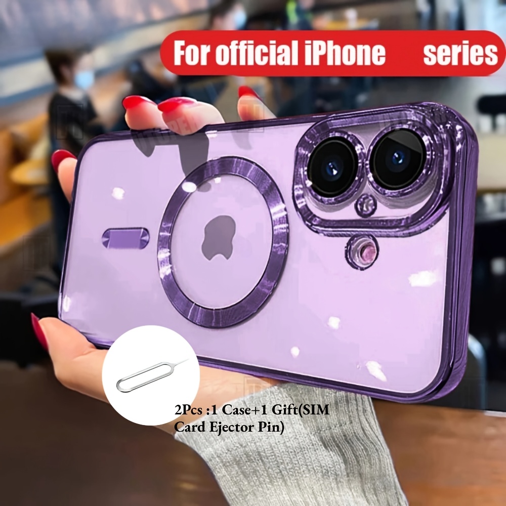 TEMU Phone Case - Transparent Phone Case With Luxury Plating And Magnetic Wireless Charging 2pcs :1 1 Gift(sim Card Ejector Pin) For Iphone 17 16 15