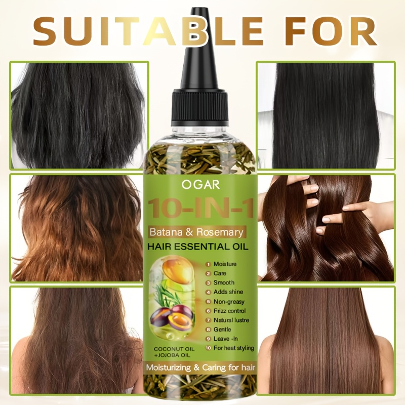 10-in-1 Batana & Rosemary Scalp Care Essential Oil, No-Rinse, for Dry and Wet Use, Enriched with Onion, Rosemary, Jojoba Oil, Batana Oil, Coconut Oil, Biotin, Keratin, Collagen, and Other Nutrients, Deeply Moisturizes, Nourishes, Repairs, and Softens