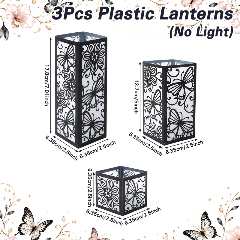 TEMU 3 piezas, 3 tamaños de pantalla de vela plegable (sin luces), decoración de farol de floral negra, de mesa para , despedidas de soltera, baby