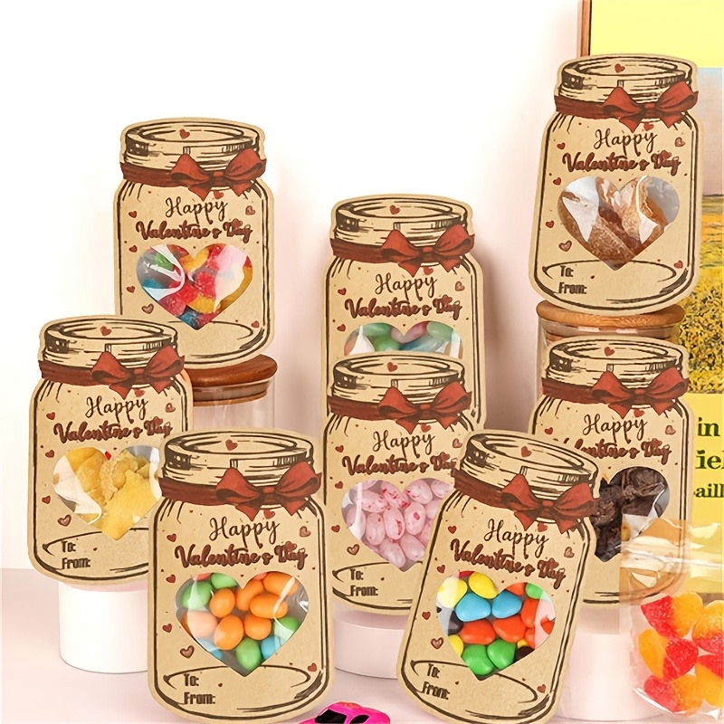 

24-pack/48-pack Valentine's Day Gift Jar Set, Transparent Heart Window, Love Themed Party Favors, Plastic & Paper Material, Card Included, Ideal For Classroom Gift Exchange & Party Packaging