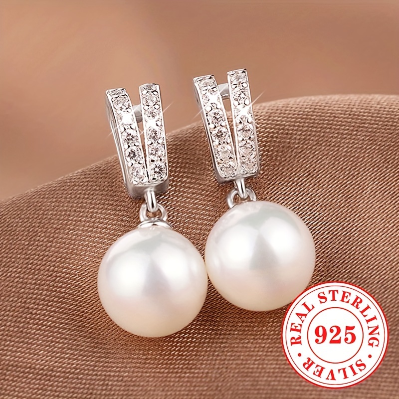 

925 Sterling Silver Dangle Earrings With Simulated Pearl, Elegant And Sophisticated Design For Women, Perfect For Daily Wear And Wedding