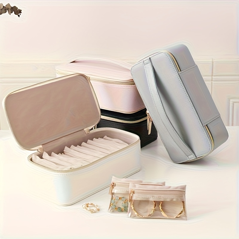   portable jewelry box large synthetic   leather organizer with transparent compartments for bracelets earrings necklaces more perfect gift for women home dorm travel ideal for christmas halloween back to birthdays labor day   jewelry boxes Product details 0