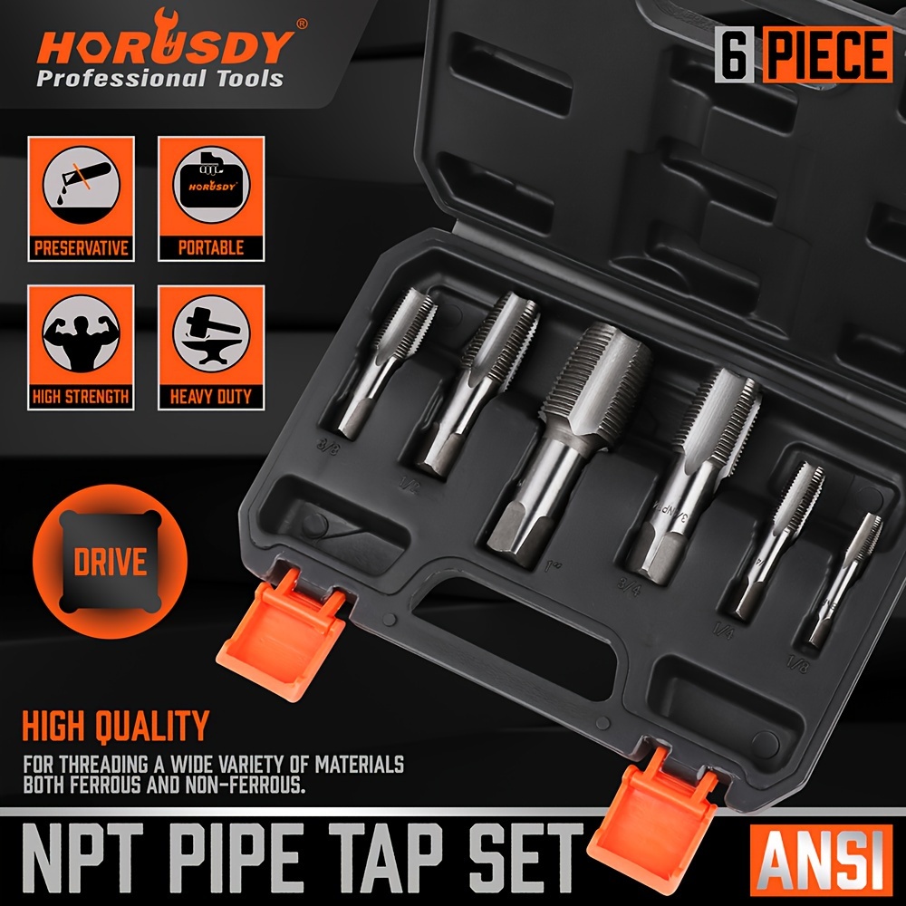 

6- Npt Tap Set Includes 1/8", 1/4", 3/8", 1/2", 3/4" " Steel Threading Tap Set For , Assorted Plumbers Diy Thread Cutting