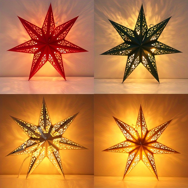 

1pc, 17.72 Inch Hollow Out Star Paper Lampshade, Without Light, Christmas Holiday Hanging Pendant, For Holiday Decor, Cristmas Drop Ornament Xmas Navidad