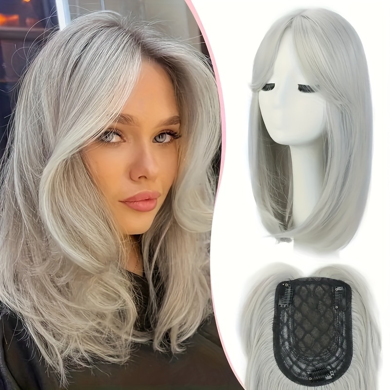 TEMU 16 Inch Hair Toppers For Women With Thinning Hair Straight Hair Topper 4"x5.5" Large Base With Bangs Hairpiece Synthetic Wig Clip In Hair Topper Light And Hair Piece Black