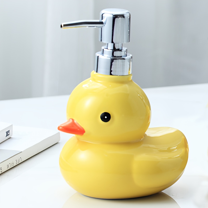 Image of Cute Little Yellow Duck Ceramic Hand Bottle, Can Hold 9.5 Ounces, Easy To Press, Reusable, Suitable For Bathroom Shampoo, Shower Gel, Kitchen Hand, Cleaning Agent Packaging Use