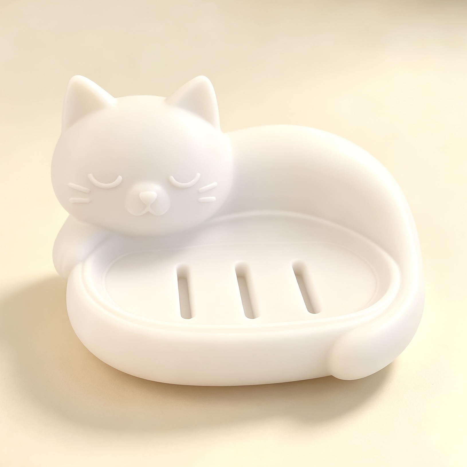 TEMU 1pc Cute Cat Shaped Soap Dish, Soft Matte Smooth Round Edge Large Capacity Bar Soap Tray, Kawaii Kitten Stylish Decor Accessory For Bathroom