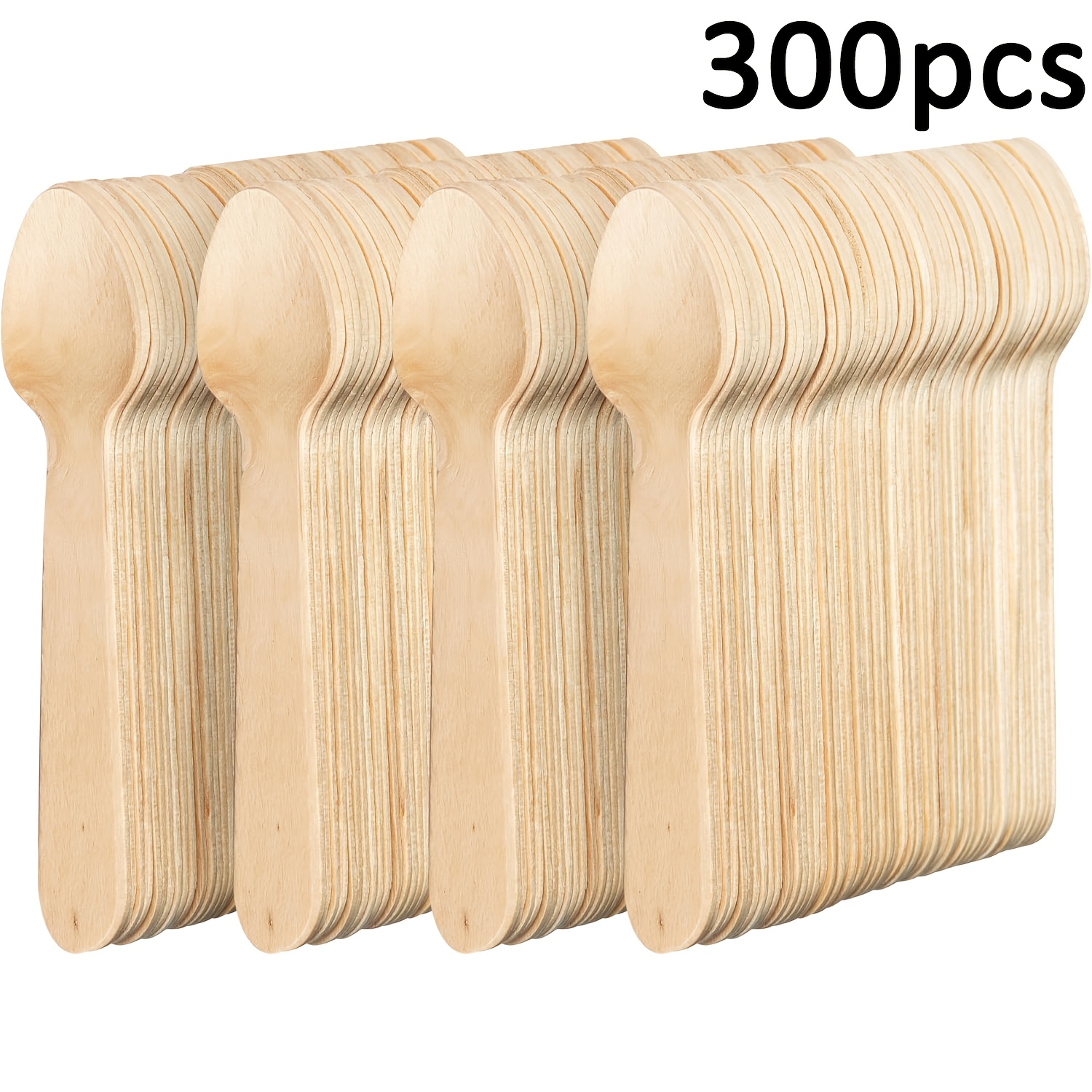 Image of 50/300pcs Disposable Wooden Cutlery Spoons, 6.3-inch Wooden Spoons For Soup, Coffee, Chocolate, Ice Cream, Cake, Desserts, Party Utensils. Suitable For Holidays, Graduation Season
