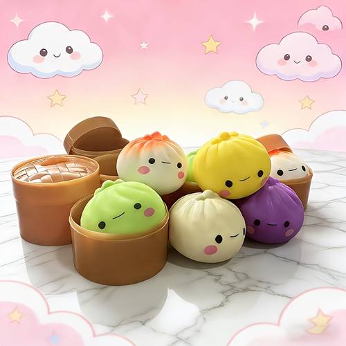 bkan soft bun toys with steamer storage fun squeeze toys cute desktop ornaments kids birthday gifts surprise presents for random colors and styles