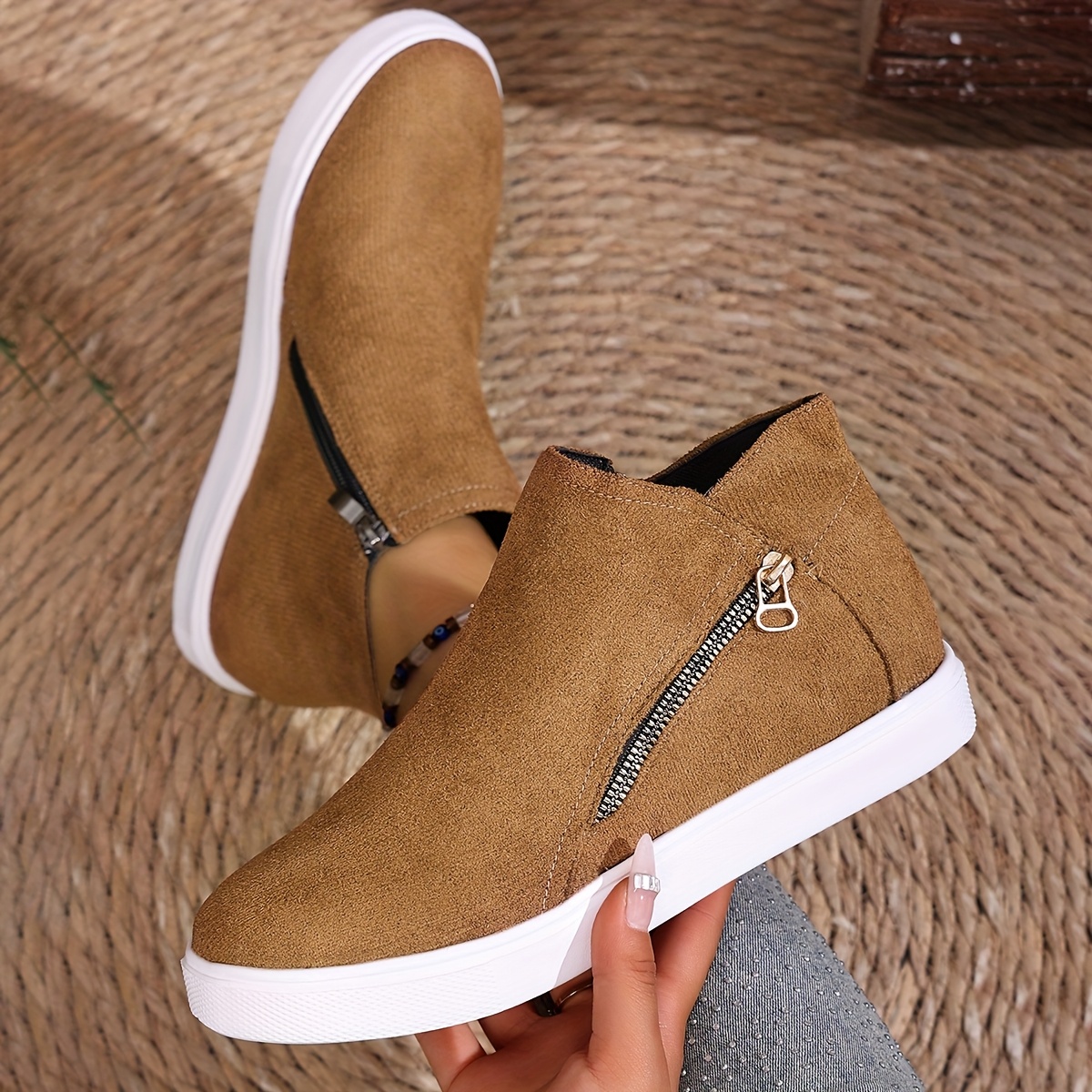 womens new autumn winter flat anti slip comfortable lightweight warm side zip closed toe elegant and casual sneakers women shoes