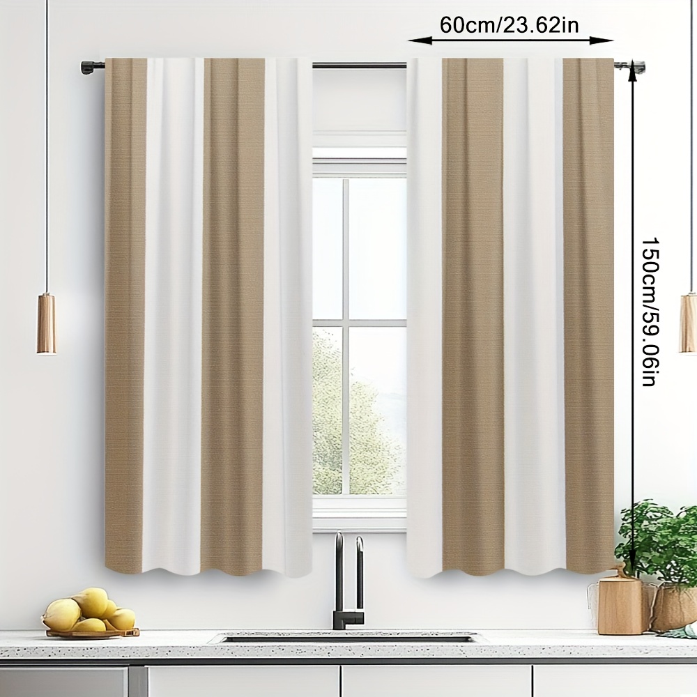TEMU 2D Plat, 2pcs Magnifiques Rideaux 2D Plats à Rayures Beige et Blanc : Design Contemporain avec Poche à Tringle pour une Installation Facile,