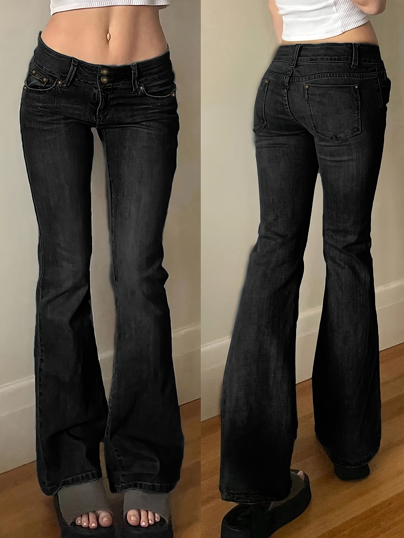 item picture bootcut jeans women street style solid color fashionable denim for   casual   with snap button design comfortable clothing womens jeans