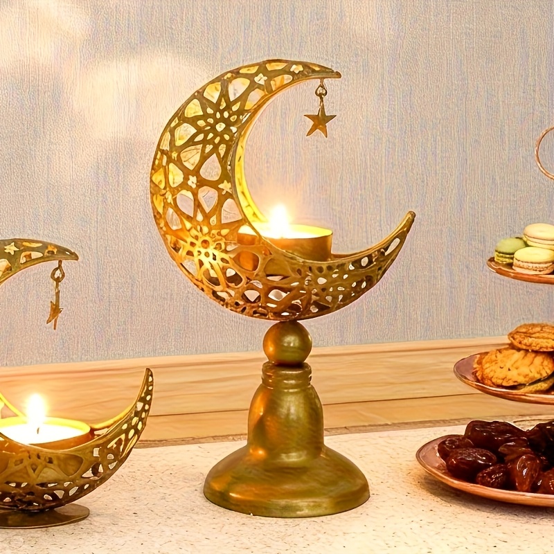 Image of 1pc Luxury Golden Metal Candle Holder, Moon Holder Desktop Decoration, Home Holiday Decoration Ornaments [excluding Candles]]