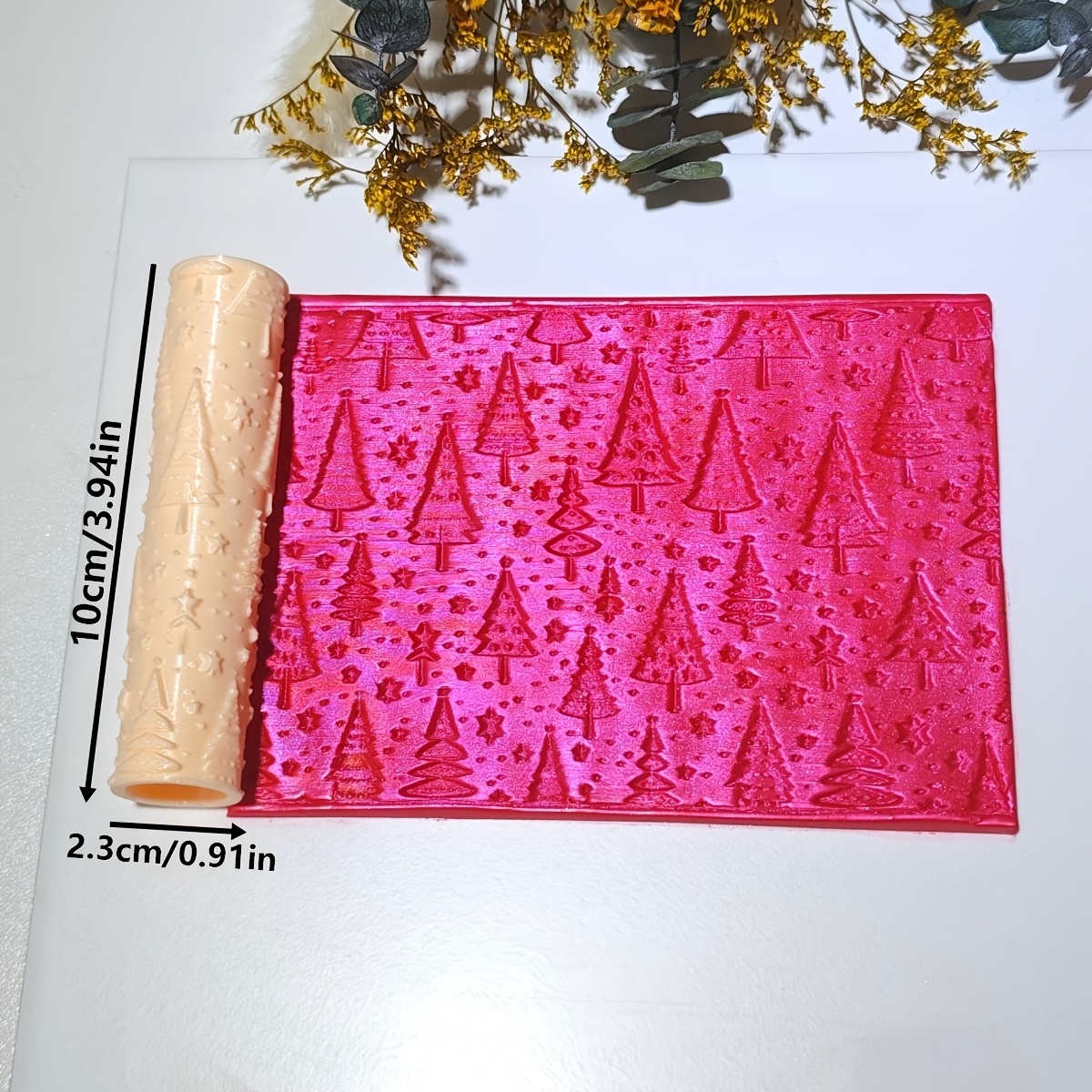TEMU 1pc Christmas Tree & Snowflake Pattern Polymer Clay Texture Roller, Seamless Embossing Rolling Pin, Plastic Holiday Craft Tool For Diy Handmade