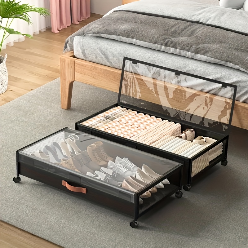 TEMU 2 Pack Large Under Bed Storage With Wheels, Under Bed Storage Containers With Clear Window&label, Rolling Under Bed Storage Metal Drawer For