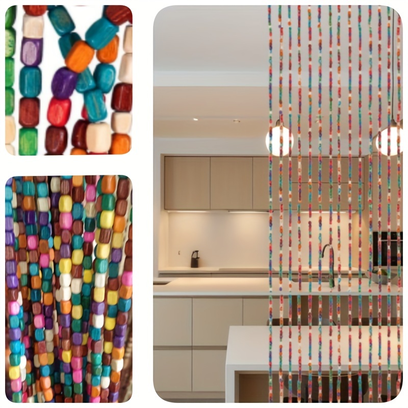 Beaded Curtain 35.4 X 74.8 Inches, 27 Strands, Rainbow-colored Hippie Bohemian Bamboo Wood Beaded Curtain