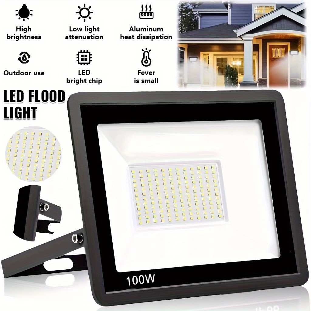 

100w Super Led Outdoor Flood Lights Bright Security Lights - Durable & Portable - 6000k Cool White - Perfect For Yard, Garden, Stadium, Playground - Weatherproof & Long-lasting