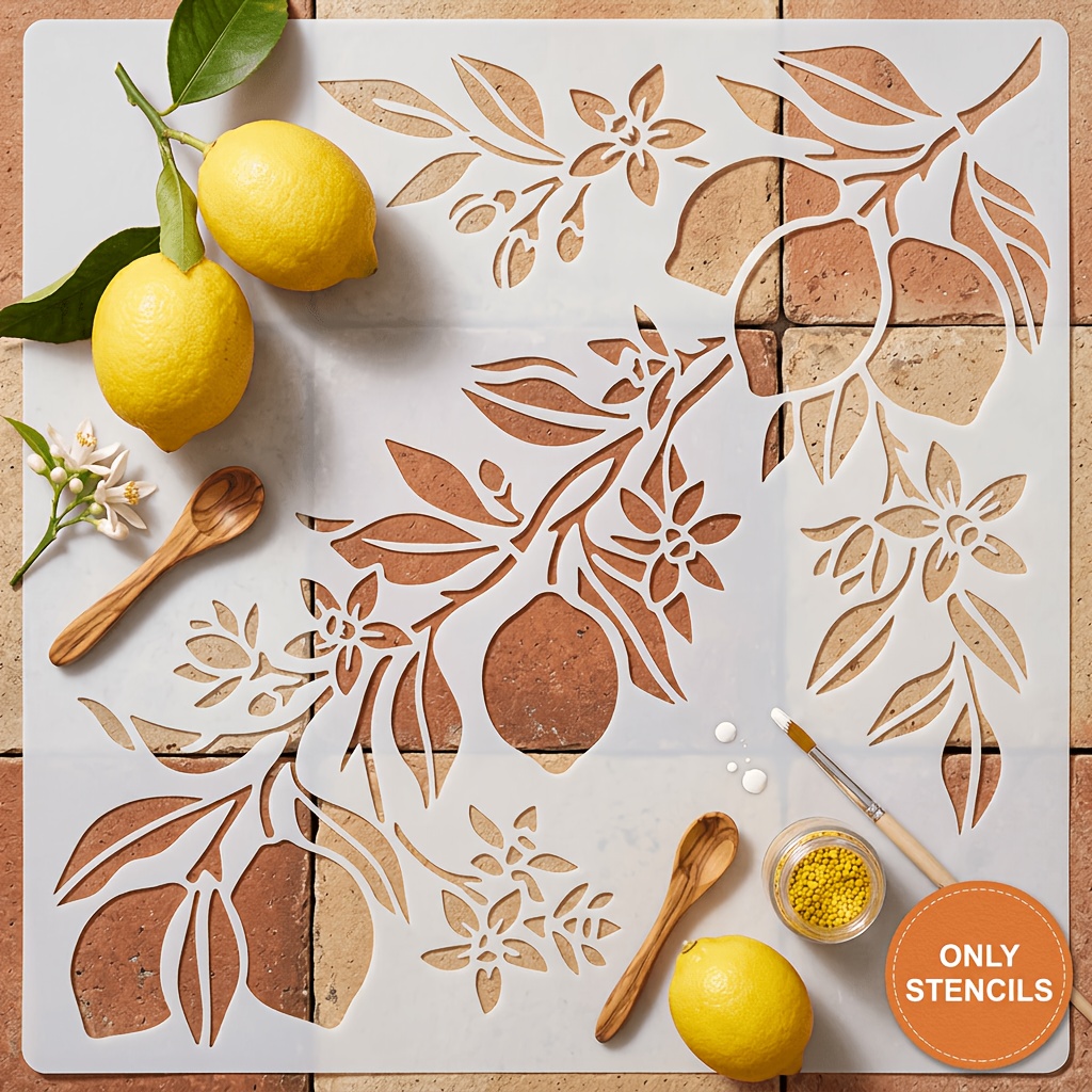 TEMU 1 stuks, 30cm x 30cm Amalfi Citroen Sjabloon Mediterrane Plastic Herbruikbare Sjablonen voor Canvas Papier Stof Vloer Muur Glas Bloem Tak