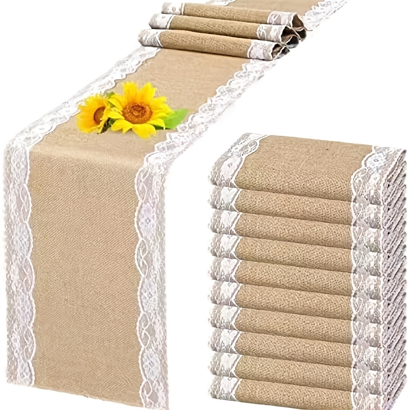 E-shop Tischläufer aus Jute mit Vintage-Spitze, Natur Jute Tischläufer