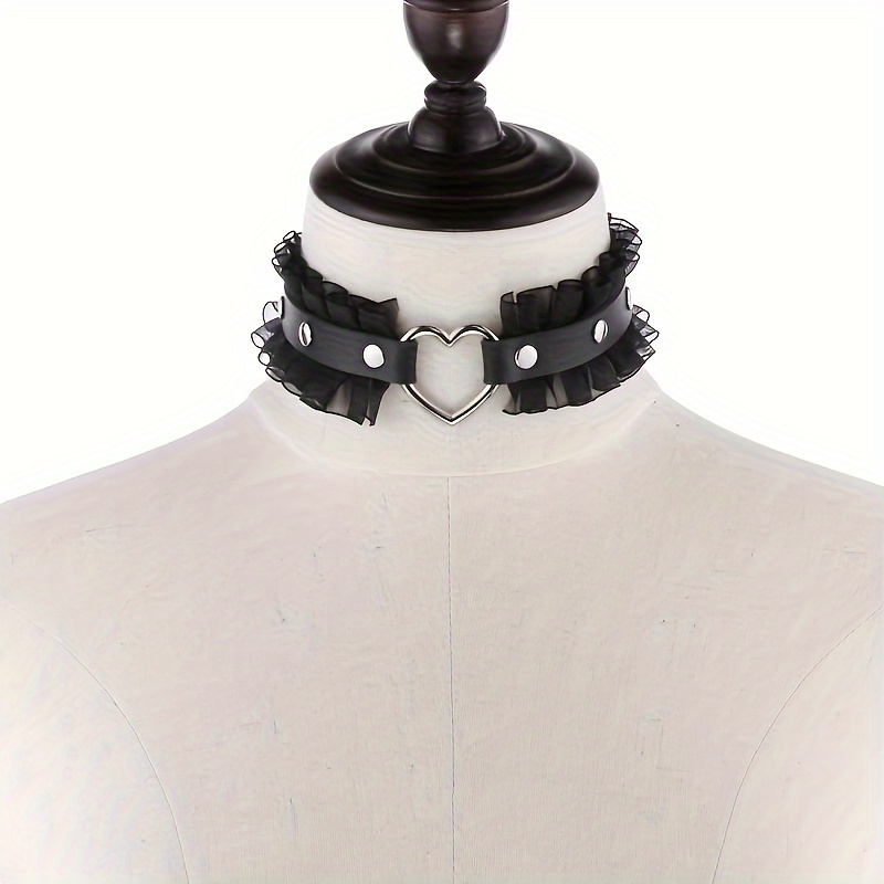 1pc womens pu leather heart shaped lace choker collar y2k - Temu