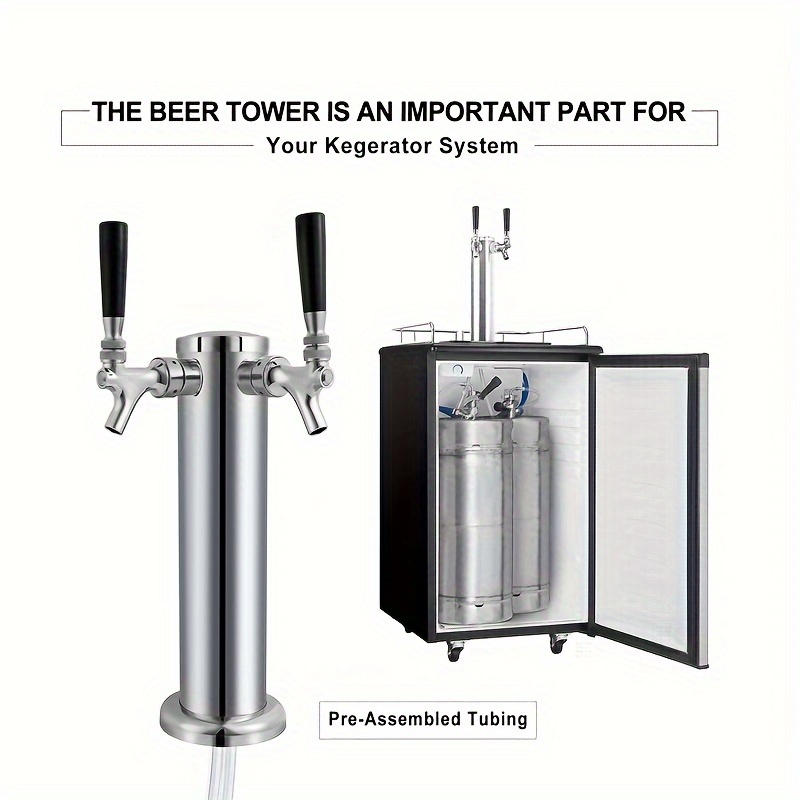 Dual Tap Kegerator Tower Dispenser - Stainless Steel, Self-Closing Faucets, Pre-Assembled Beer Lines
