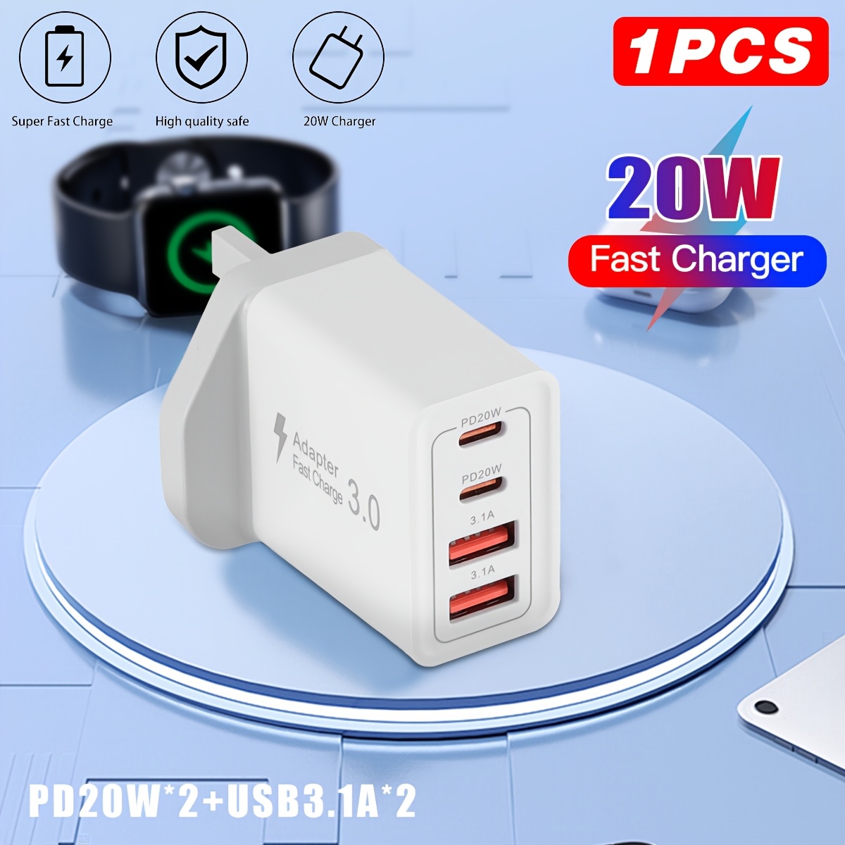 TEMU [fast Charger] 40w Fast Charger, 4-port Dual Port Usbc Wall Plug | Type C And Usb Plug, For Iphone 17/16 Pro/16 Pro Max/15 Plus/14/13/12/11, For