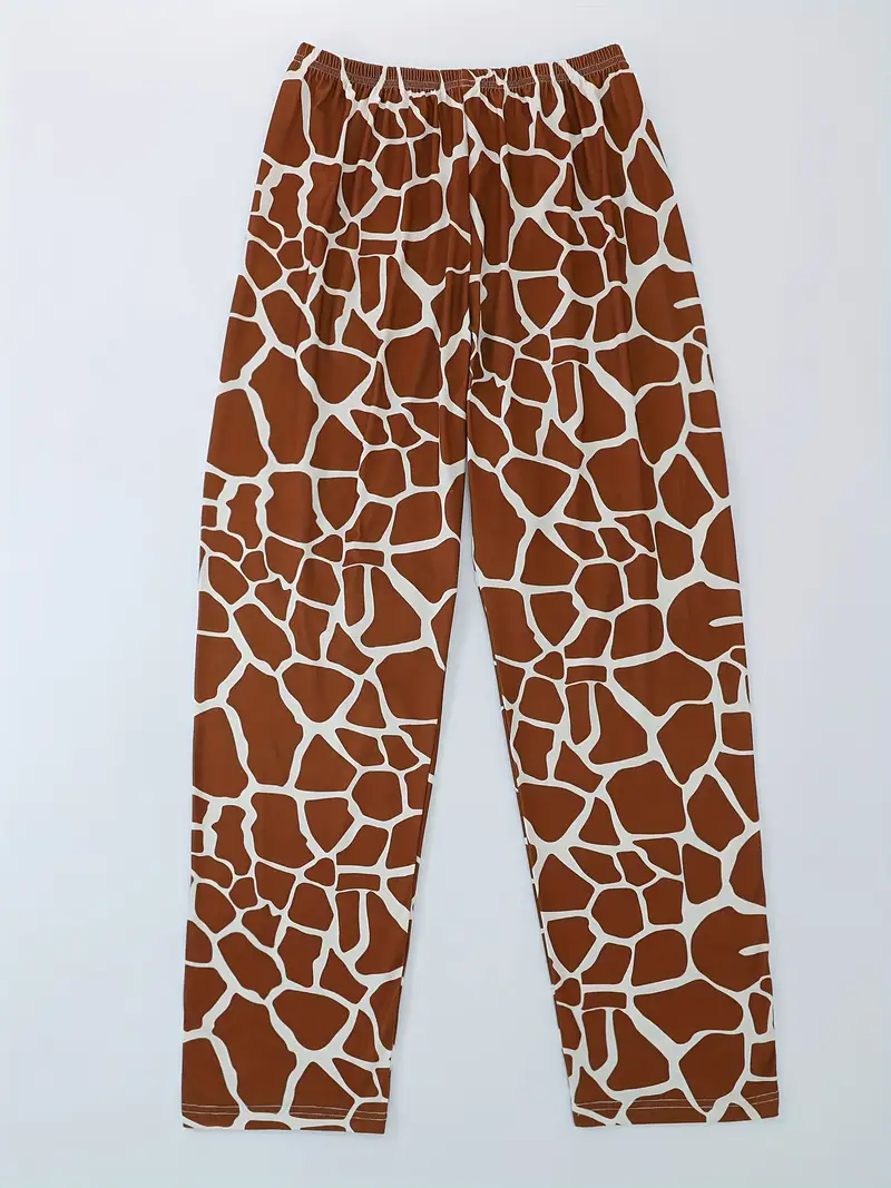 round neck womens pajama set pullover short sleeve top and loose elastic shorts and pants comfortable fabric suitable for casual adult womens sleepwear outfit with floral giraffe print Product details 8