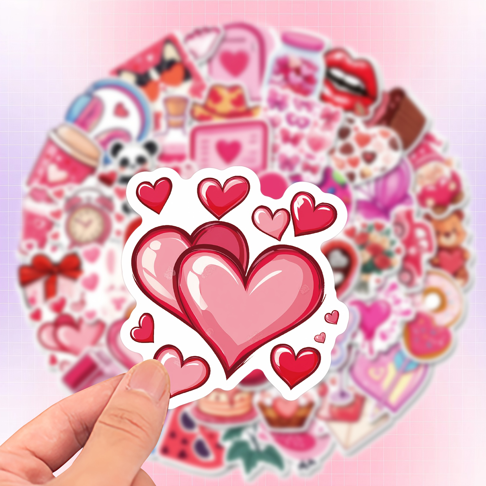 

50pcs Valentine's Day Vinyl Stickers - Romantic Heart Designs For Laptops, Water Bottles, Luggage & More - Reusable, ,