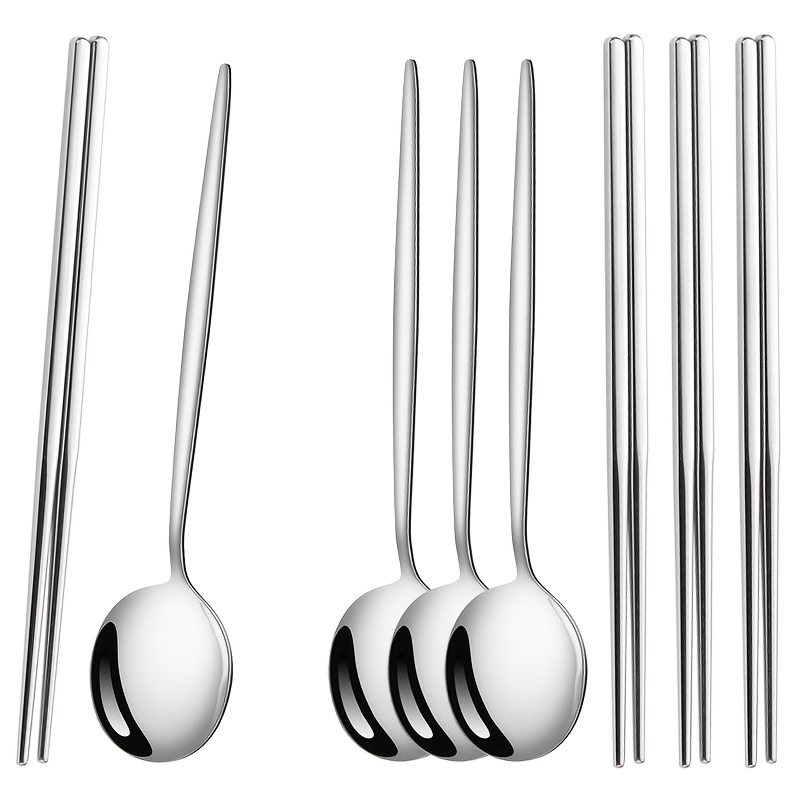 TEMU 8pcs Elegant Stainless Steel Cutlery Set, Mirror Polished - Includes Spoons And Chopsticks, Home Dining Picnic Supplies, Kitchen Utensils,