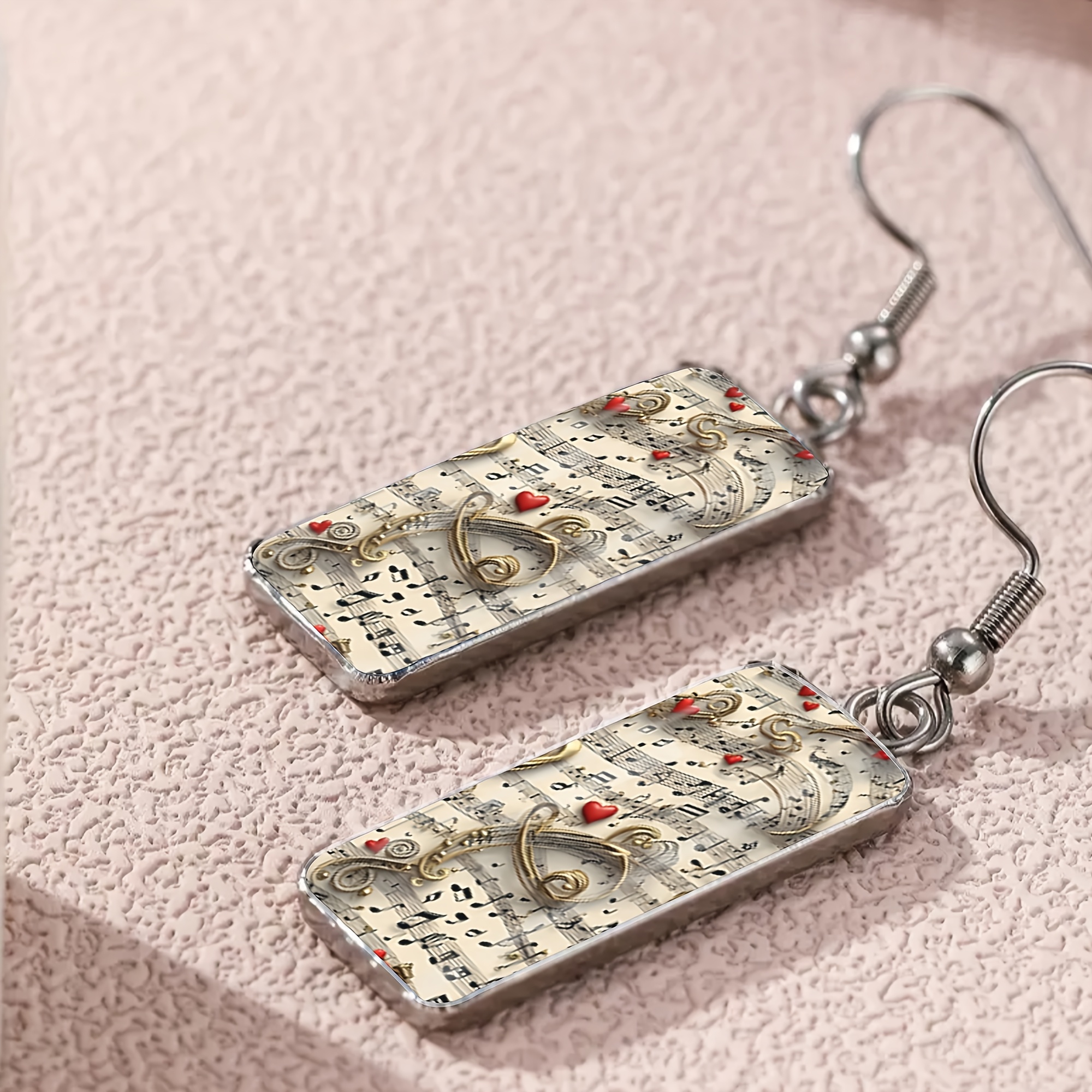 Golden Treble Clef Heart Pattern Long Bar Earrings