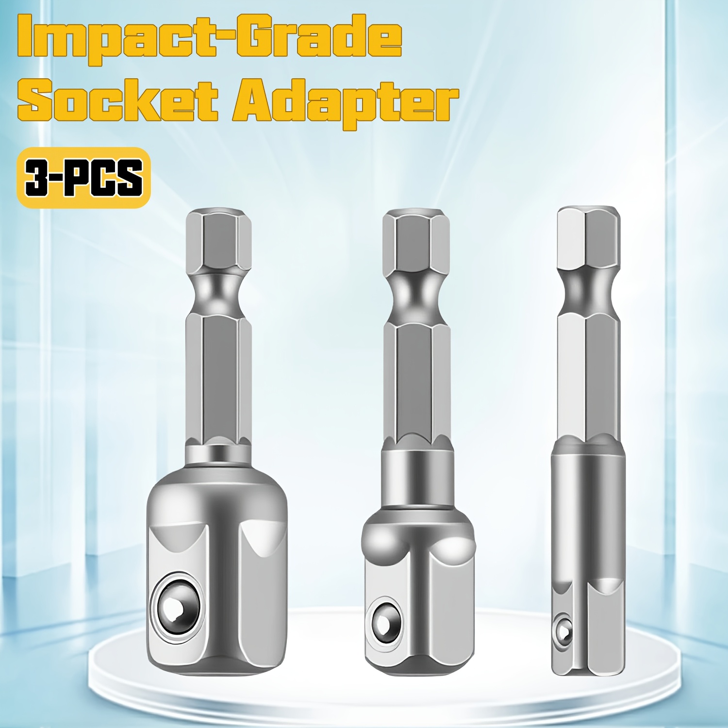 3pcs grade socket adapter for electric drill electric wrench extension rod set grade adapter hex handle to square head connecting rod hex shank to 1 4 3 8 1 2 drive suitable for cordless wrench and electric drill