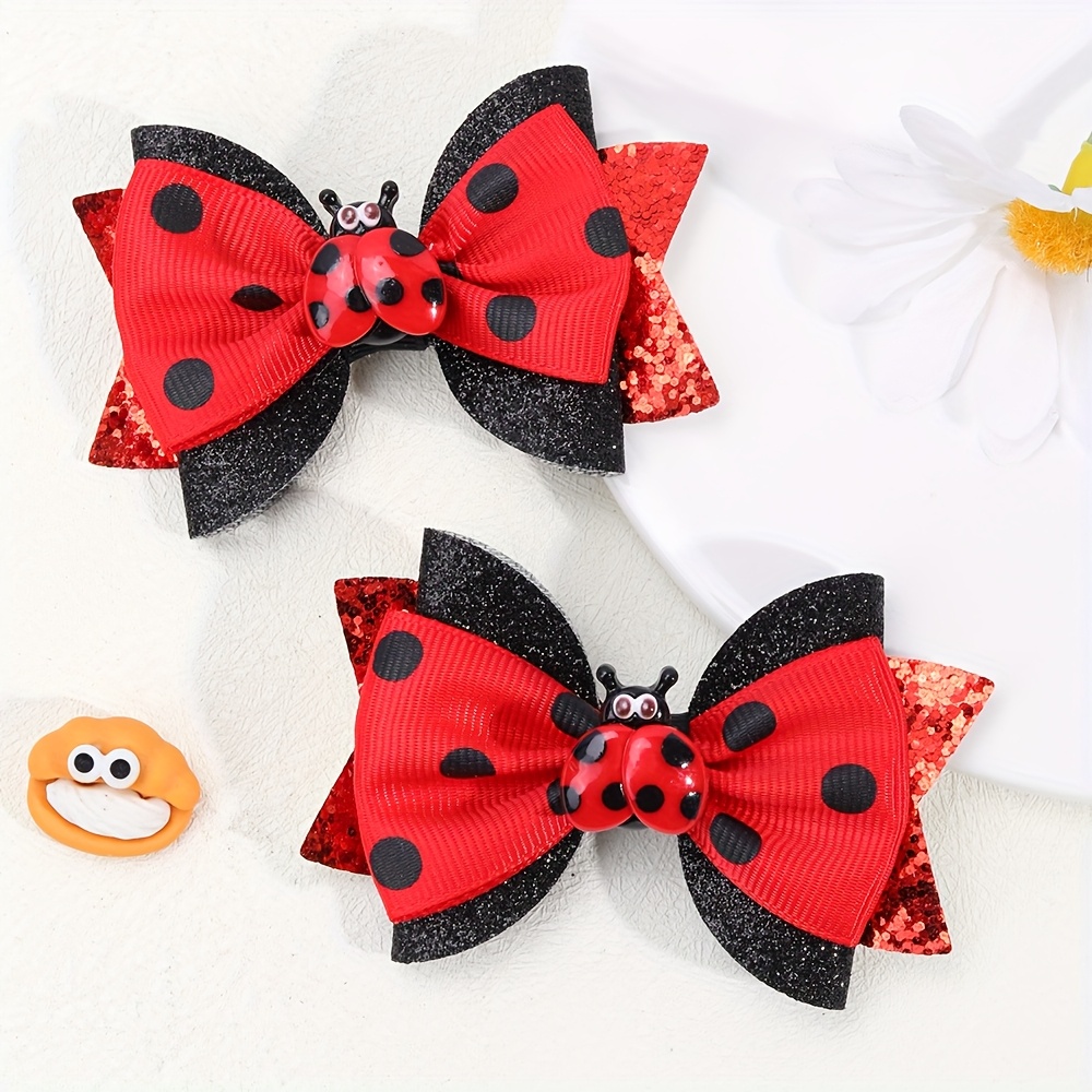 Image of 2pcs Glitter Hair Bow Clips For Cute Decor Bow Hair Clips For Gifts Polka Dots Partten Bow Hair Accessories For Gifts