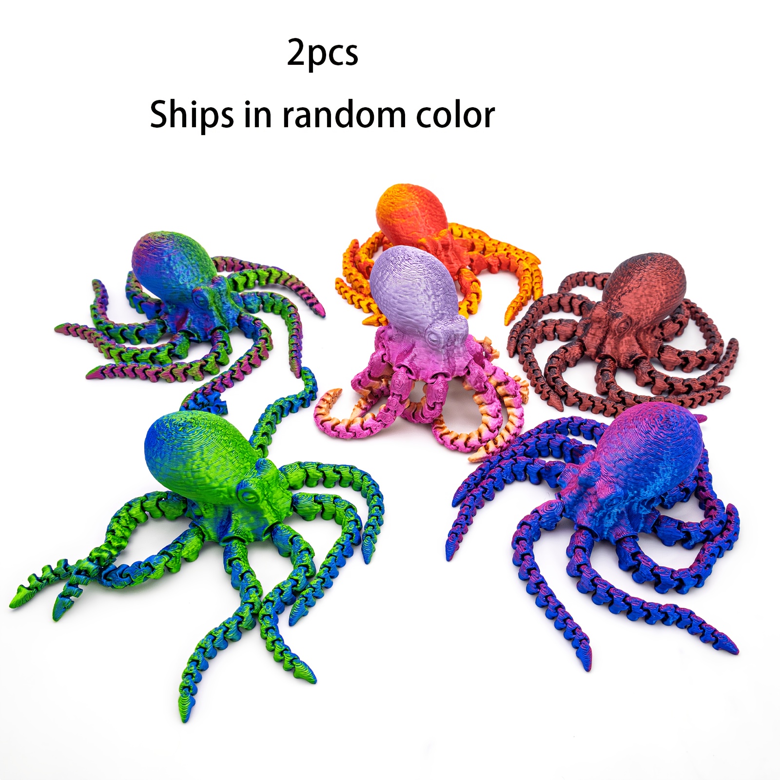 2pcs Flexible Joint Octopus Toy, 3d Printed Colorful Articulated Octopus Statue, Hand Life Decoration, Suitable For Office And Home, Color Random