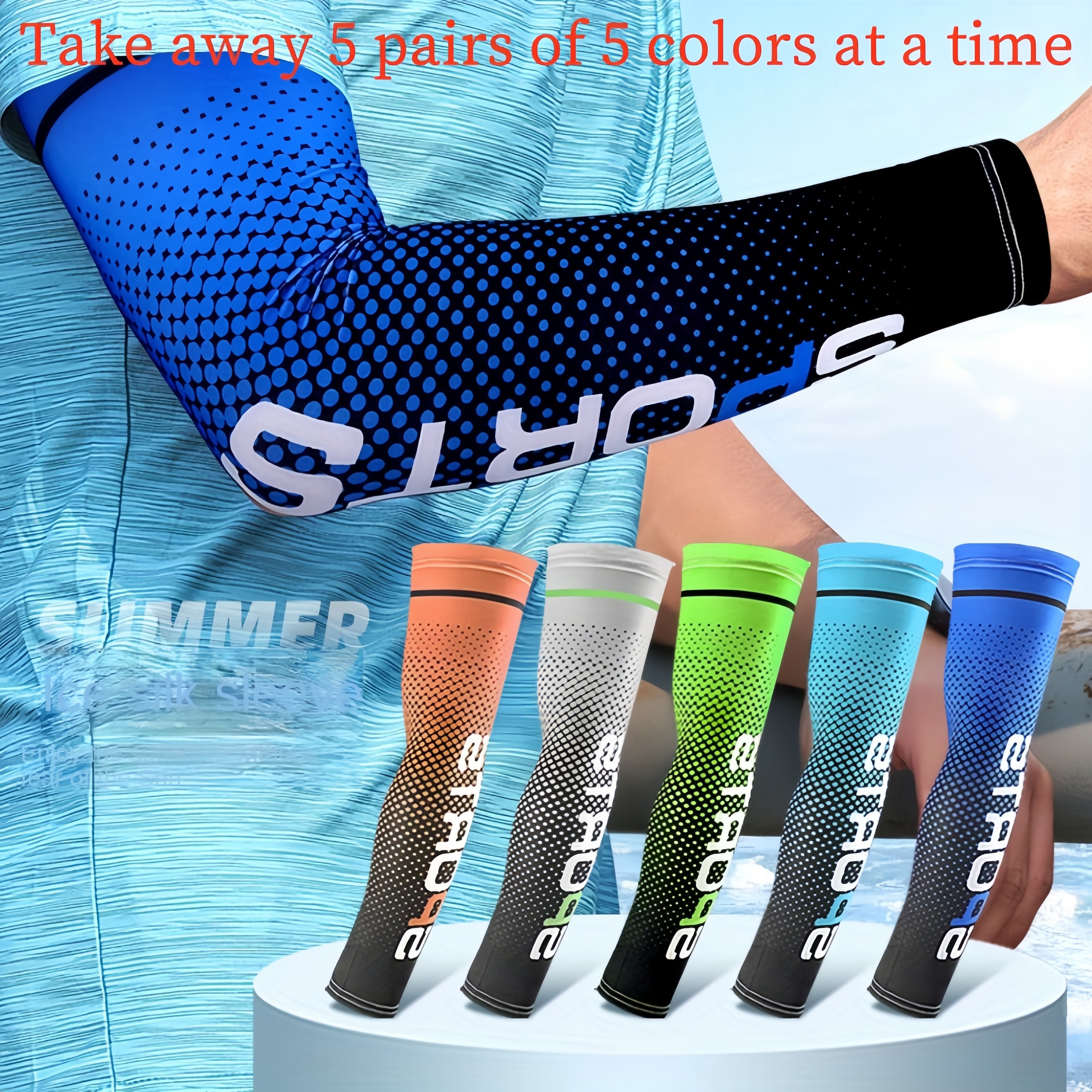 

5pairs Cooling Uv Protection Arm Sleeves, Breathable Plain Color Sleeves, Suitable For Summer Outdoor Activities